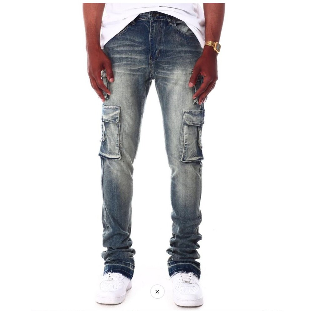 WaiMea Men's Sz 36 x 35 Cargo Pocket w/ Rivets Stacked Jeans (Vintage Wash)